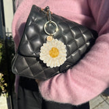 Hand-Painted Daisy Bag Charm & Keychain | Eco-Friendly